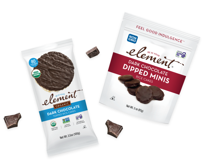 Element Snacks Dark Chocolate cookies and Dipped Mini products.