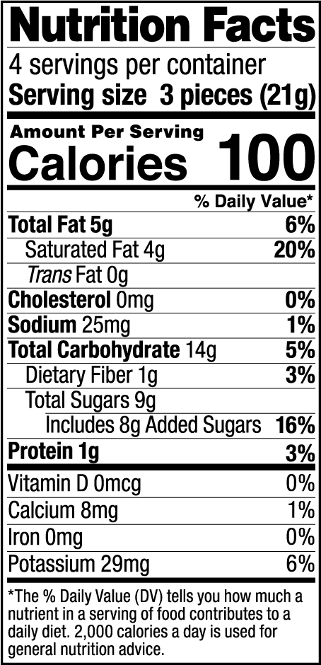 Chocolate Peanut Butter Fully Dipped Minis nutrition label.