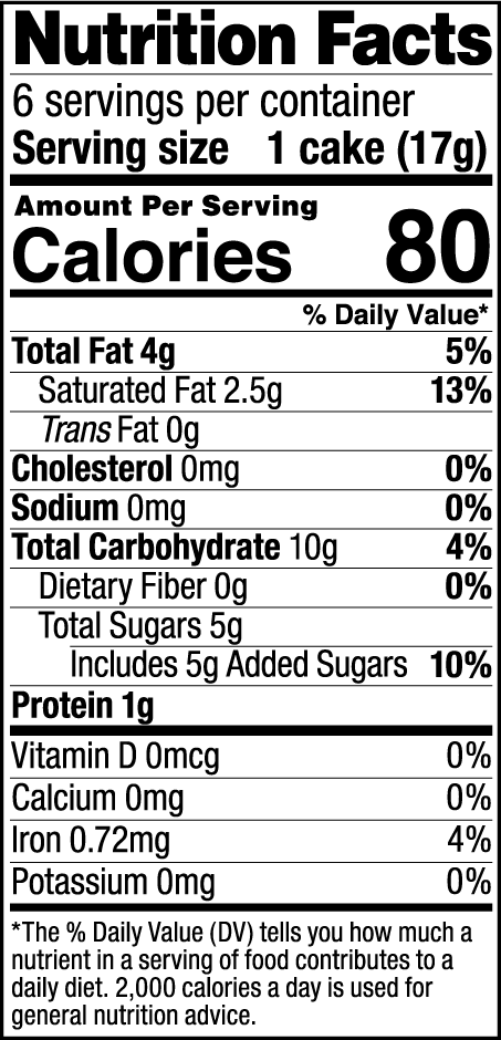 Dark Chocolate Topped Rice Cakes nutrition label.