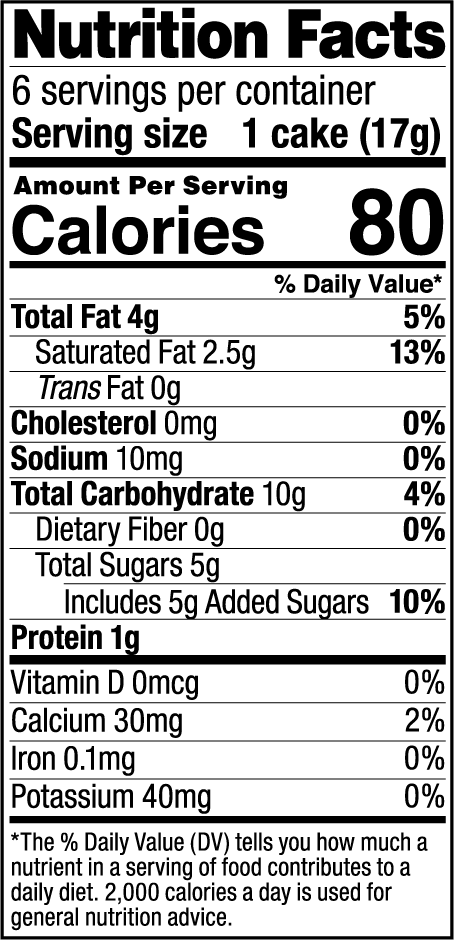 White chocolate orange topped rice cakes nutrition label.