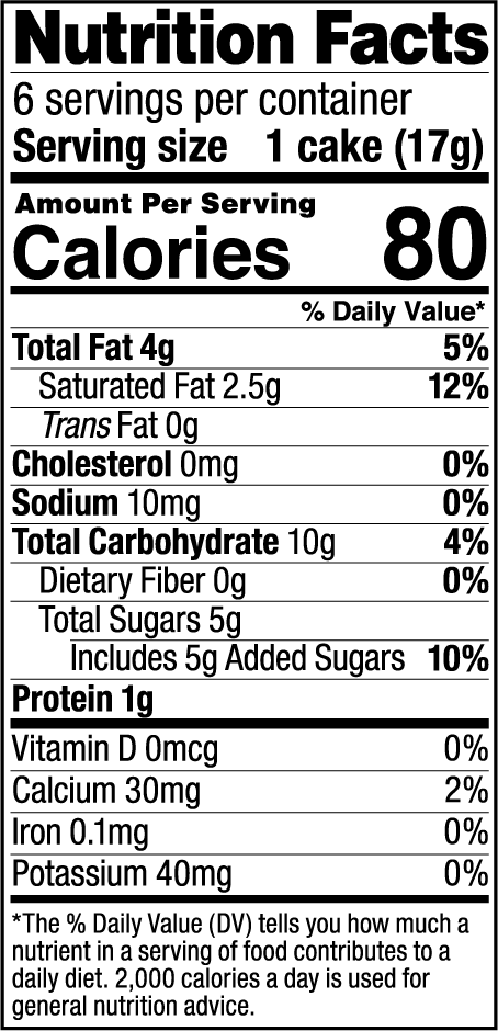 White chocolate strawberry topped rice cakes nutrition label.