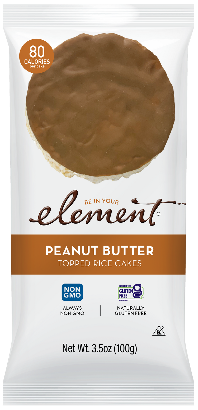 Peanut butter topped rice cakes packaging front.